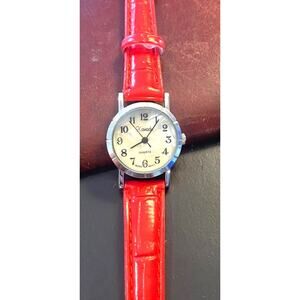 Women's 22mm Silver Tone Xanadu Watch, MOP Face, Red Band